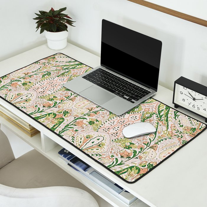 Green Pink Leaf Flower Paisley Desk Mat Gallery Image 2
