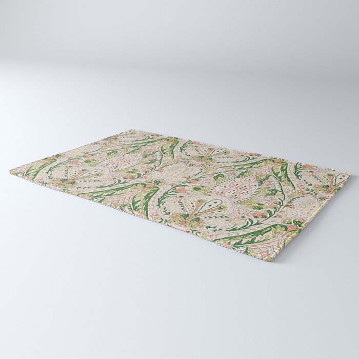 Green Pink Leaf Flower Paisley Rug Gallery Image 3