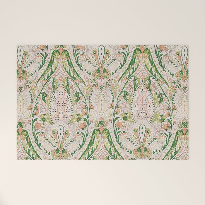 Green Pink Leaf Flower Paisley Welcome Mat Gallery Image 1