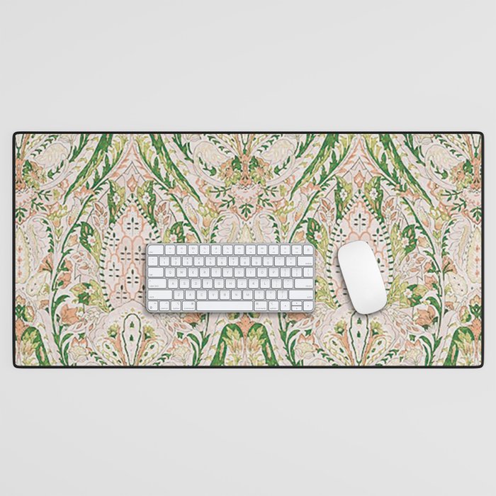 Green Pink Leaf Flower Paisley Desk Mat Gallery Image 1