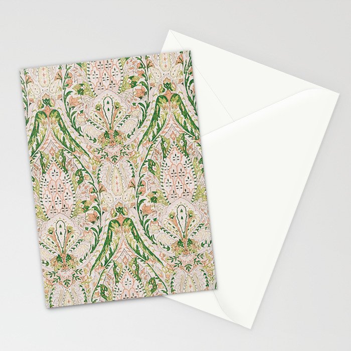 Green Pink Leaf Flower Paisley Stationery Card Gallery Image 2