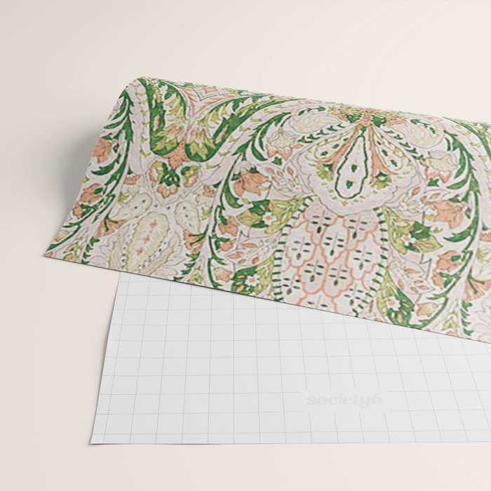 Green Pink Leaf Flower Paisley Wrapping Paper Gallery Image 2