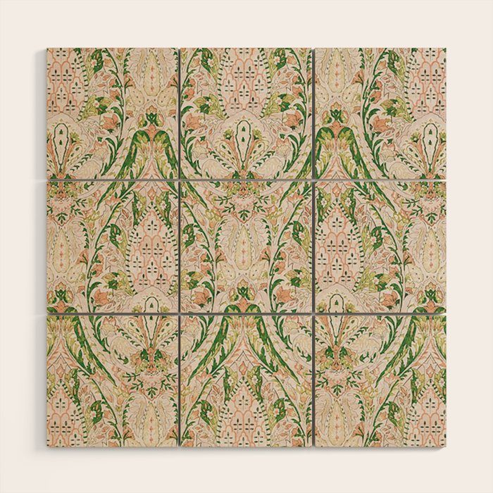 Green Pink Leaf Flower Paisley Wood Wall Art Gallery Image 1