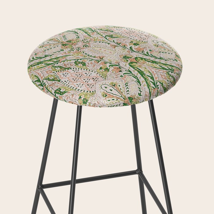 Green Pink Leaf Flower Paisley Stool Gallery Image 2