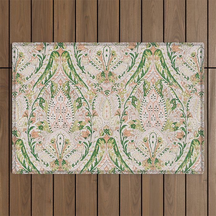 Green Pink Leaf Flower Paisley Outdoor Rug Gallery Image 1