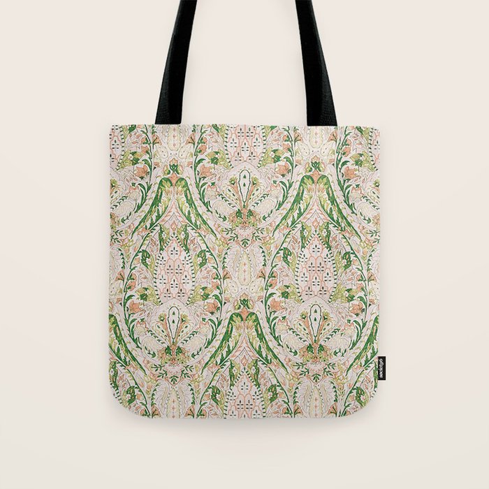 Green Pink Leaf Flower Paisley Tote Bag Gallery Image 1
