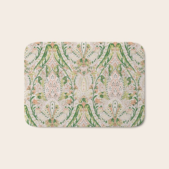 Green Pink Leaf Flower Paisley Bath Mat Gallery Image 1