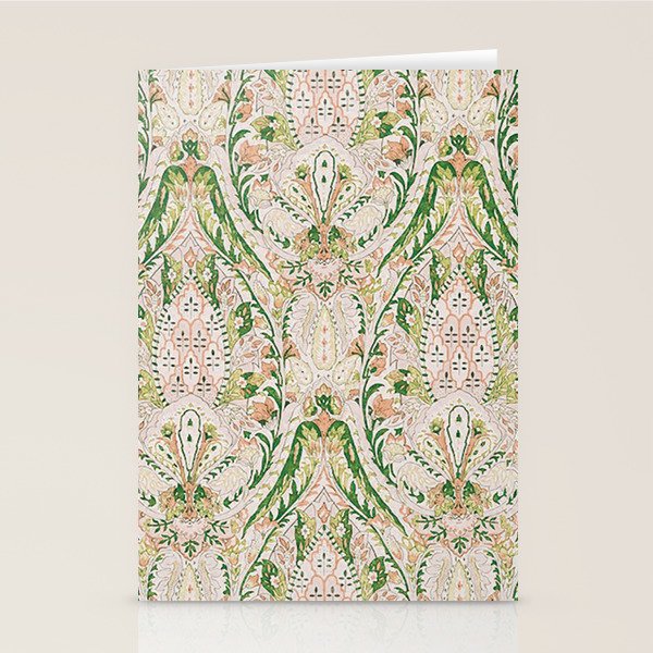 Green Pink Leaf Flower Paisley Stationery Card Gallery Image 1