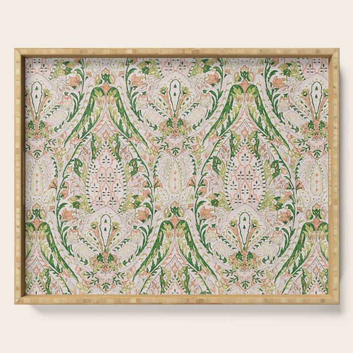 Green Pink Leaf Flower Paisley Serving Tray Gallery Image 1