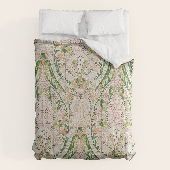 Green Pink Leaf Flower Paisley Comforter Gallery Image 1