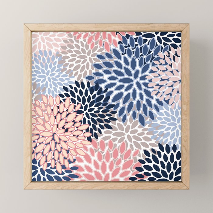 Floral Blooms, Pink, Blue, Gray Mini Art Print Gallery Image 1