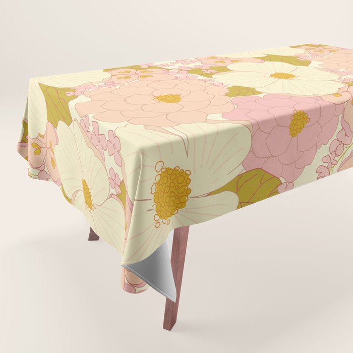 Pink Pastel Vintage Floral Pattern Tablecloth Gallery Image 1