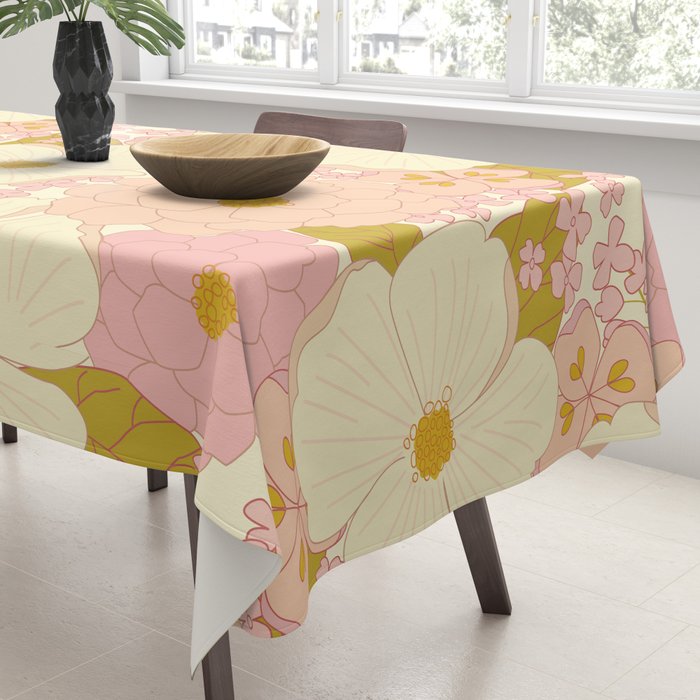 Pink Pastel Vintage Floral Pattern Tablecloth Gallery Image 3
