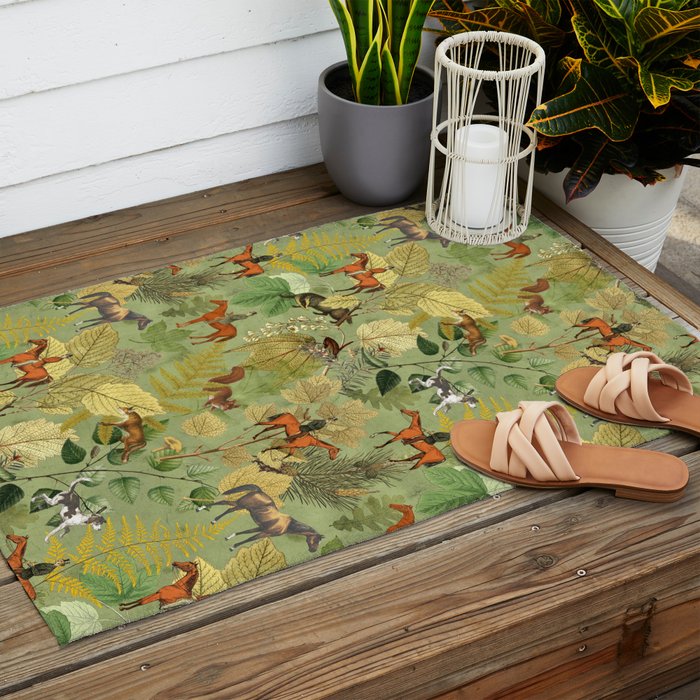 Horseback Riding In The Woods Outdoor Rug Gallery Image 2