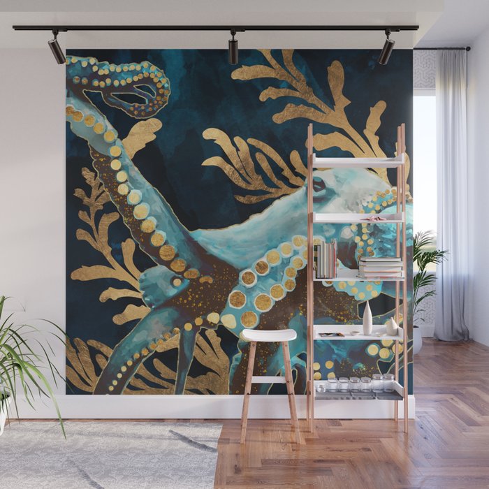 Indigo Octopus Wall Mural Gallery Image 1