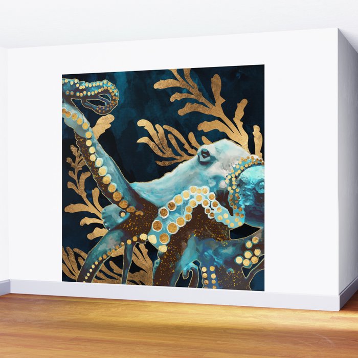 Indigo Octopus Wall Mural Gallery Image 2