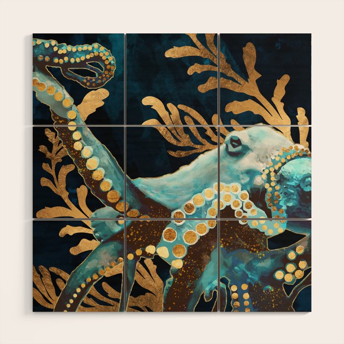 Indigo Octopus Wood Wall Art Gallery Image 1