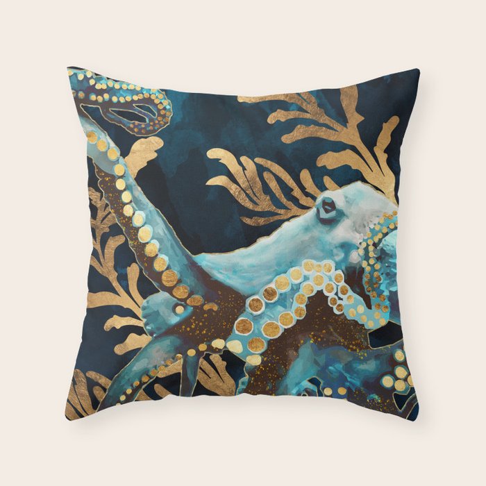 Indigo Octopus Throw Pillow Gallery Image 6
