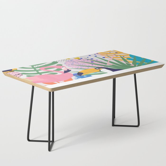 Tropical Spring | Pastel Quirky Modern Bohemian Jungle Botanical | Flamingo Palm Cockatoo Birds Coffee Table Gallery Image 1