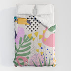 Tropical Spring | Pastel Quirky Modern Bohemian Jungle Botanical | Flamingo Palm Cockatoo Birds Duvet Cover Gallery Image 6