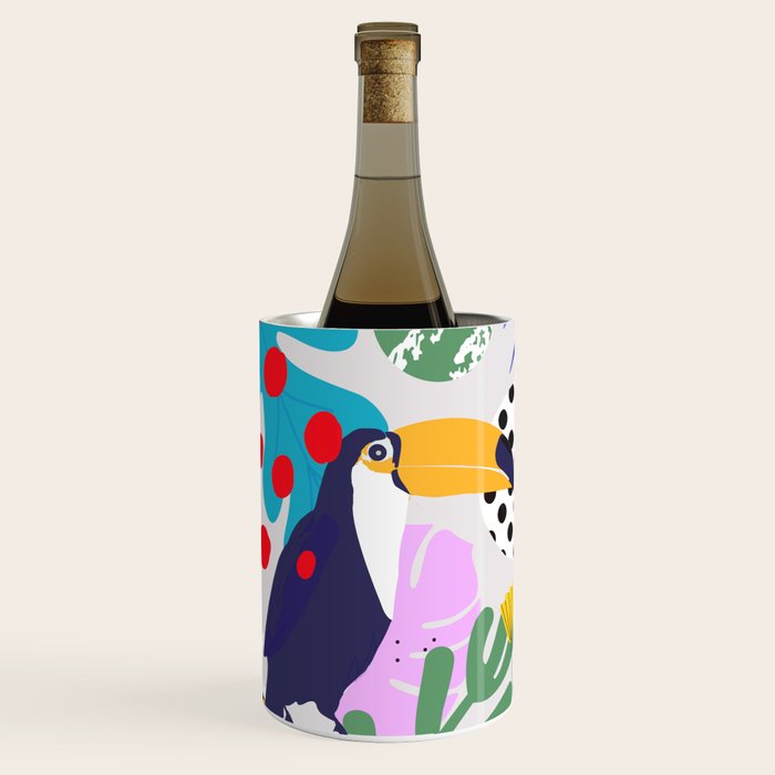 Tropical Spring | Pastel Quirky Modern Bohemian Jungle Botanical | Flamingo Palm Cockatoo Birds Wine Chiller Gallery Image 2
