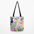 Tropical Spring | Pastel Quirky Modern Bohemian Jungle Botanical | Flamingo Palm Cockatoo Birds Tote Bag Gallery Image 2