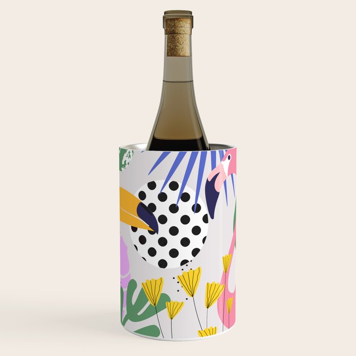 Tropical Spring | Pastel Quirky Modern Bohemian Jungle Botanical | Flamingo Palm Cockatoo Birds Wine Chiller Gallery Image 1