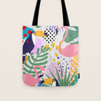 Tropical Spring | Pastel Quirky Modern Bohemian Jungle Botanical | Flamingo Palm Cockatoo Birds Tote Bag Gallery Image 1