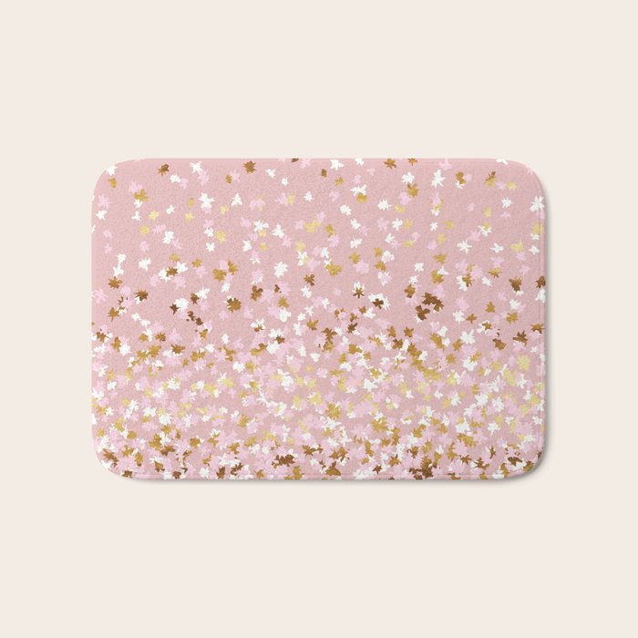 Floating Confetti - Pink Blush and Gold Bath Mat Gallery Image 1