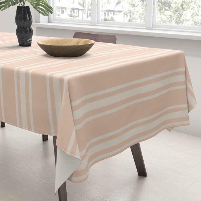 Mediterranean Ticking Stripe Dusty Peach Sand Tablecloth Gallery Image 3
