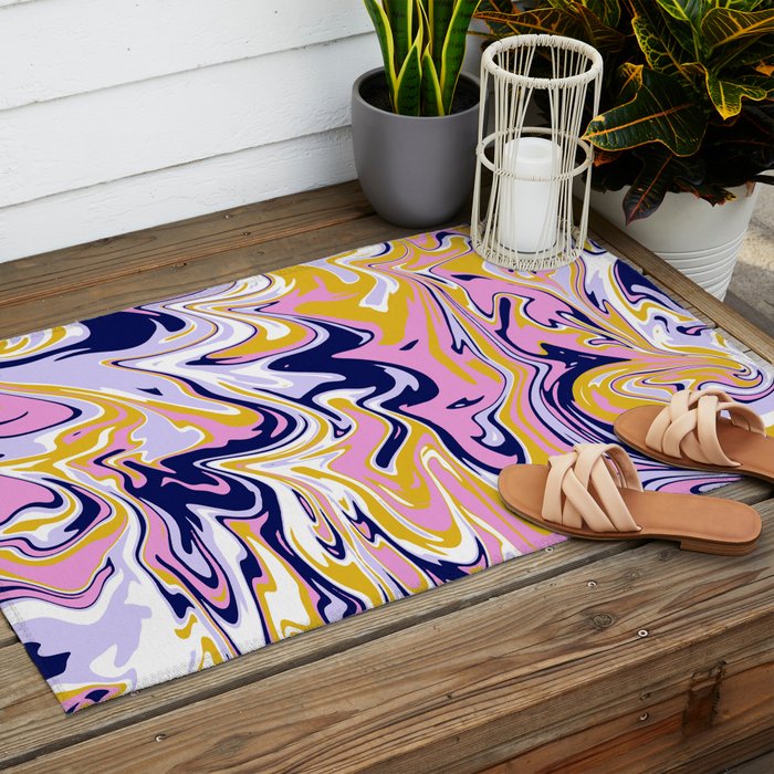 pink, navy & gold marble Outdoor Rug Gallery Image 2