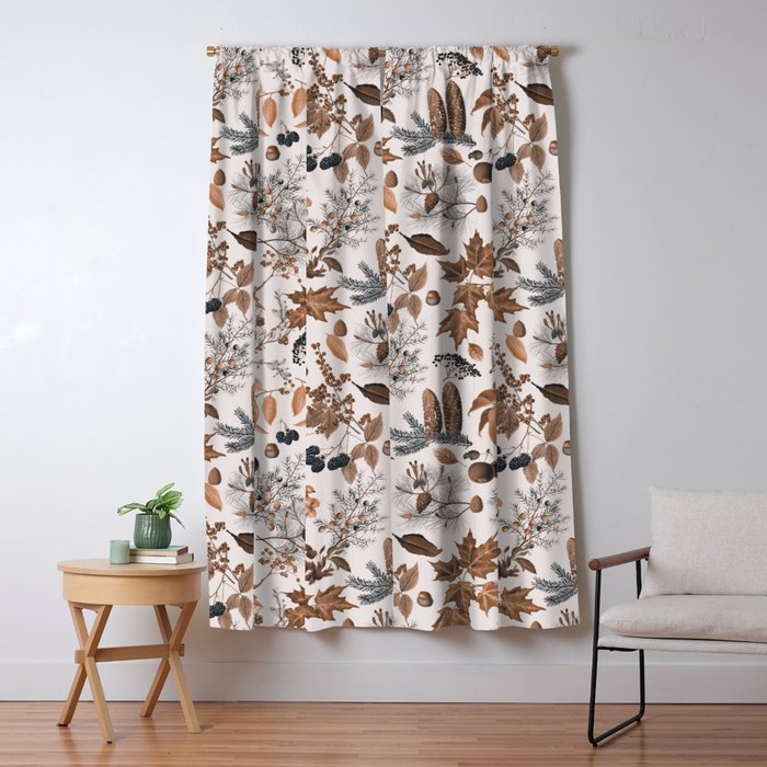 Autumn Mood Vintage Botanical Pattern Brown Window Curtain Gallery Image 1