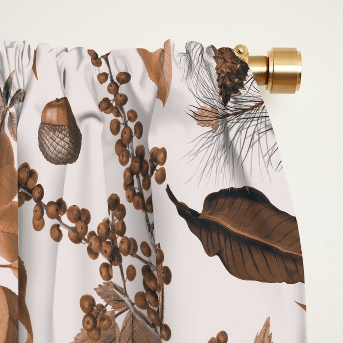 Autumn Mood Vintage Botanical Pattern Brown Window Curtain Gallery Image 2