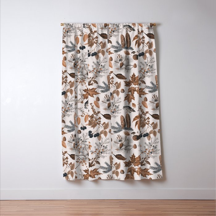 Autumn Mood Vintage Botanical Pattern Brown Window Curtain Gallery Image 3