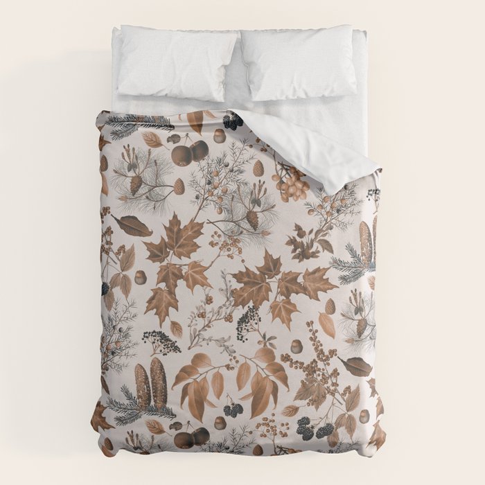 Autumn Mood Vintage Botanical Pattern Brown Duvet Cover Gallery Image 6