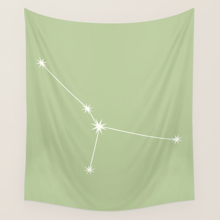Cancer Zodiac Star Constellation Line Art Soft Green Wall Tapestry Gallery Image 1