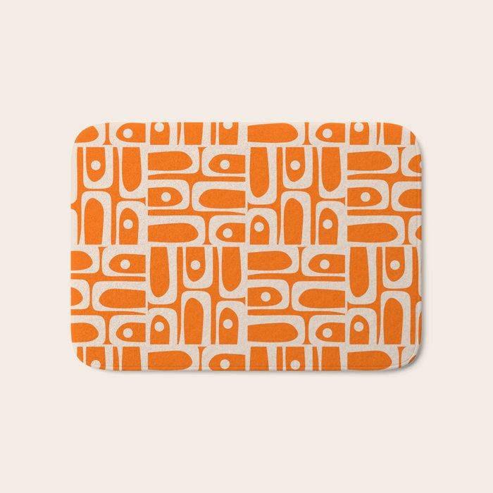 Mid Century Modern Piquet Abstract Multi Pattern Orange and Beige Bath Mat Gallery Image 1