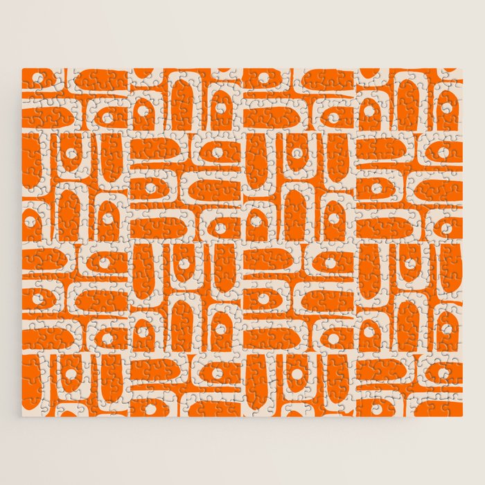 Mid Century Modern Piquet Abstract Multi Pattern Orange and Beige Jigsaw Puzzle Gallery Image 1