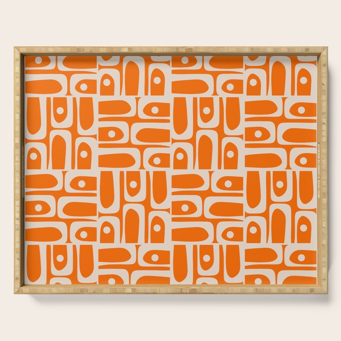 Mid Century Modern Piquet Abstract Multi Pattern Orange and Beige Serving Tray Gallery Image 1