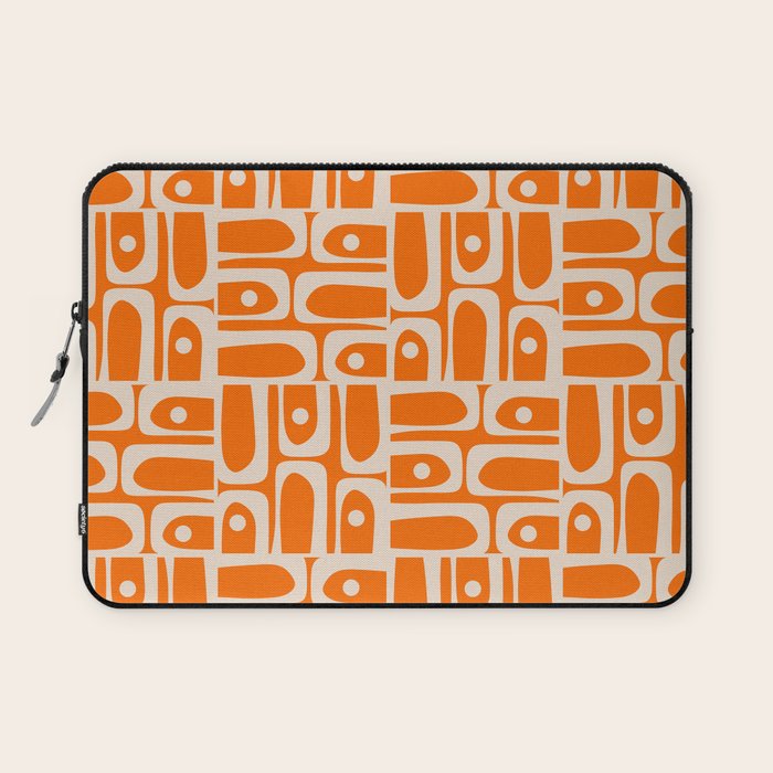 Mid Century Modern Piquet Abstract Multi Pattern Orange and Beige Laptop Sleeve Gallery Image 1