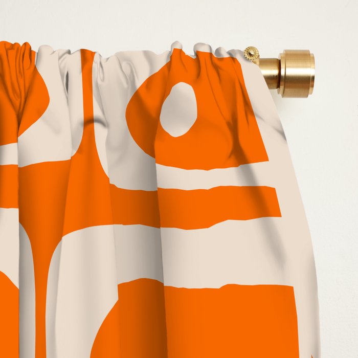 Mid Century Modern Piquet Abstract Multi Pattern Orange and Beige Window Curtain Gallery Image 2