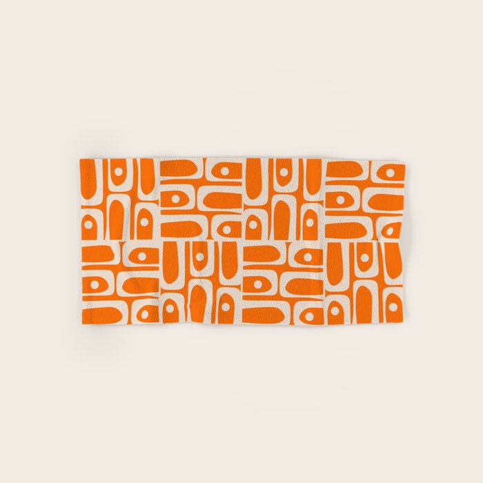 Mid Century Modern Piquet Abstract Multi Pattern Orange and Beige Bath Towel Gallery Image 1