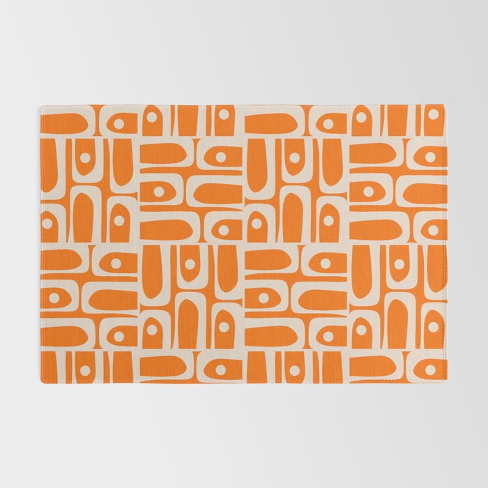 Mid Century Modern Piquet Abstract Multi Pattern Orange and Beige Rug Gallery Image 2