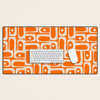 Mid Century Modern Piquet Abstract Multi Pattern Orange and Beige Desk Mat Gallery Image 1