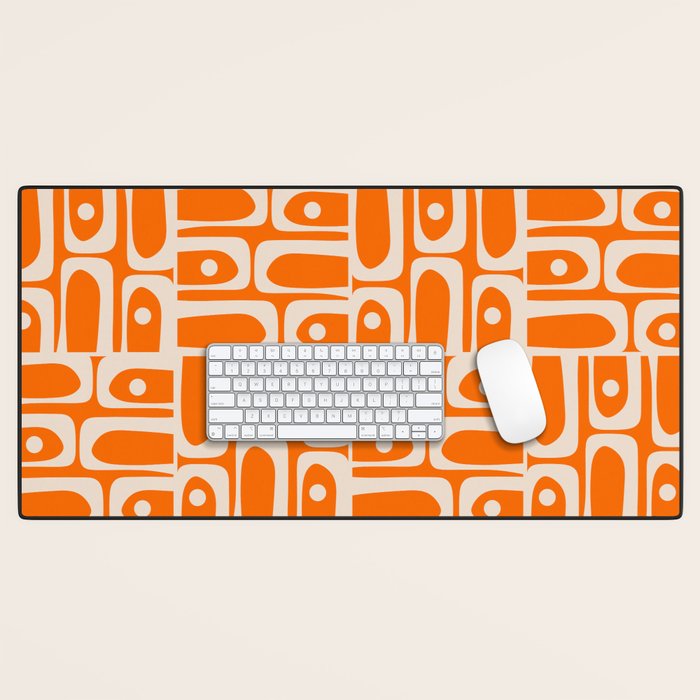 Mid Century Modern Piquet Abstract Multi Pattern Orange and Beige Desk Mat Gallery Image 1