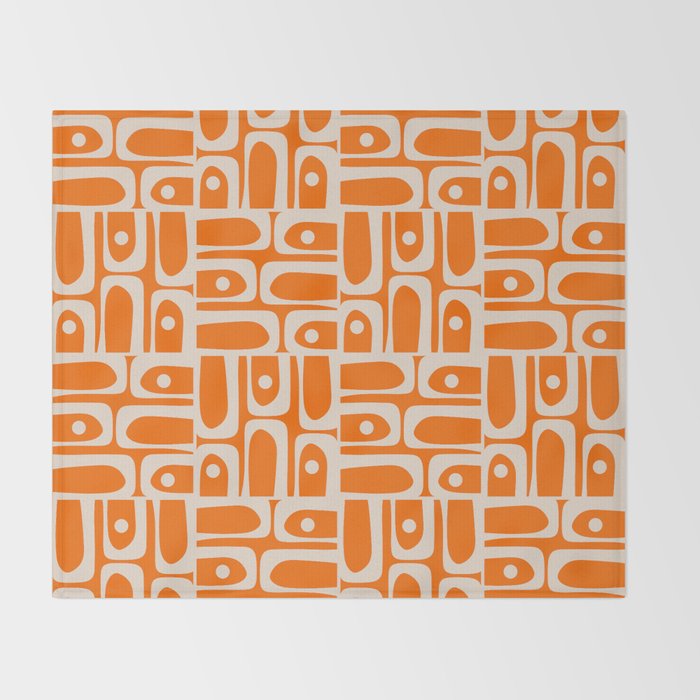 Mid Century Modern Piquet Abstract Multi Pattern Orange and Beige Throw Blanket Gallery Image 2