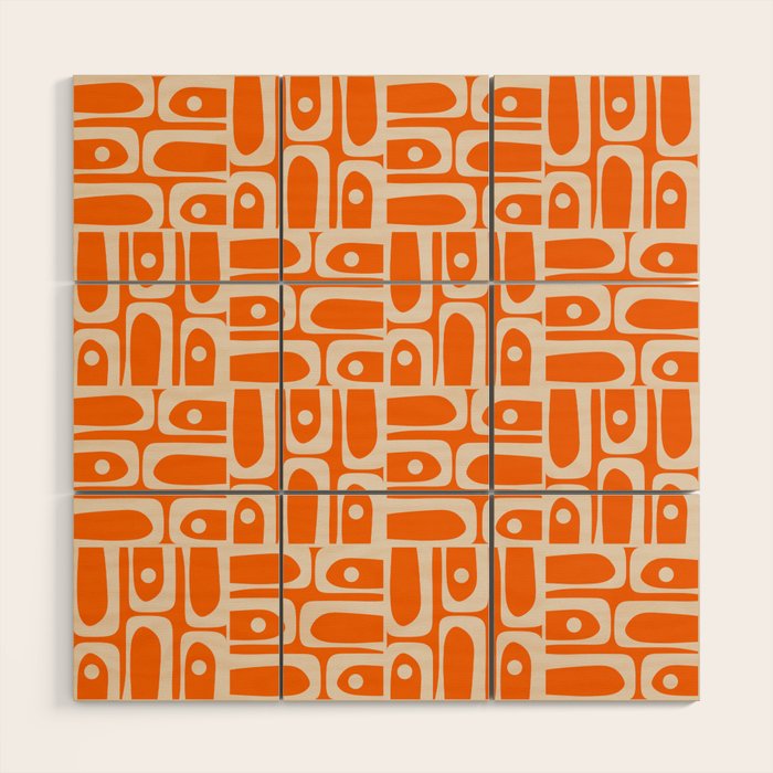Mid Century Modern Piquet Abstract Multi Pattern Orange and Beige Wood Wall Art Gallery Image 1