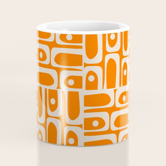 Mid Century Modern Piquet Abstract Multi Pattern Orange and Beige Coffee Mug Gallery Image 4