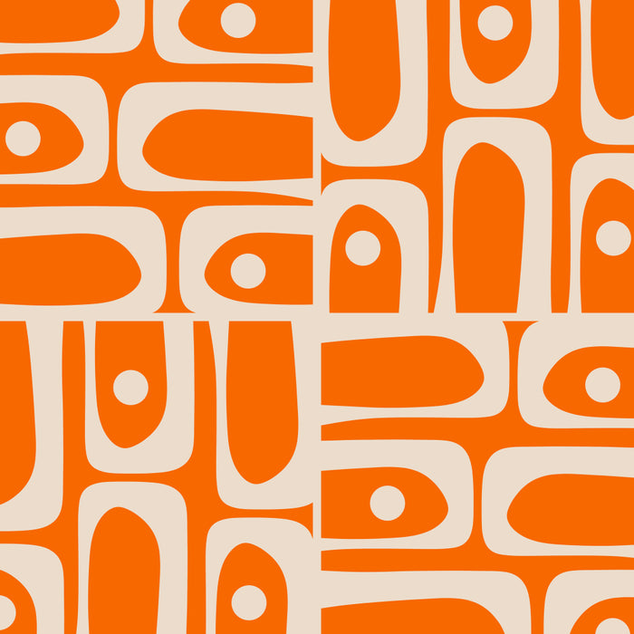 Mid Century Modern Piquet Abstract Multi Pattern Orange and Beige Coffee Mug Gallery Image 2