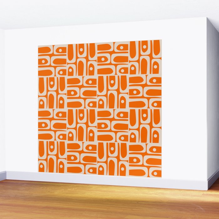 Mid Century Modern Piquet Abstract Multi Pattern Orange and Beige Wall Mural Gallery Image 2